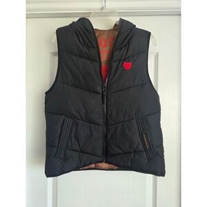 VTG Hum Dreammaker Hooded Puffer Vest‎ Character Patch Y2K Small Black